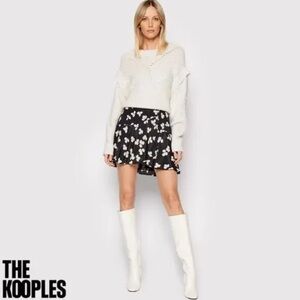 The Kooples Mini Skirt in Black with Ecru Naive Flower Print